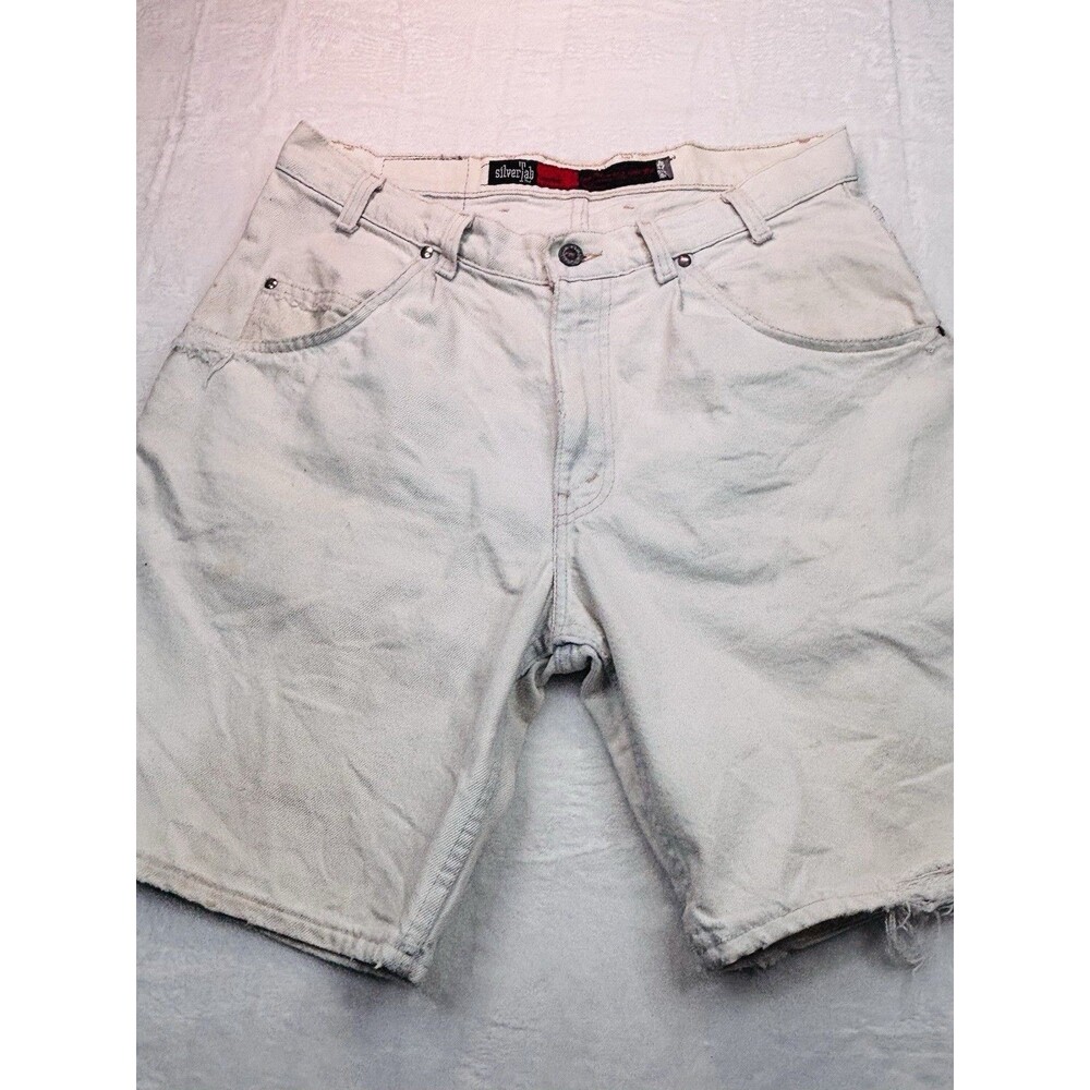 VTG Levis SilverTab Shorts Mens 34 Loose Fit  Denim Distressed 90s Faded White
